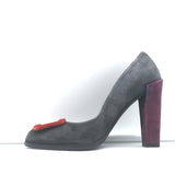 Roger Vivier Tricolor Buckle Pumps Gray/Red/Purple Suede Size 38