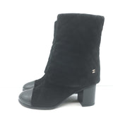 Chanel 17B Clover & Heart Quilted Fold-Over Boots Black Suede Size 35.5
