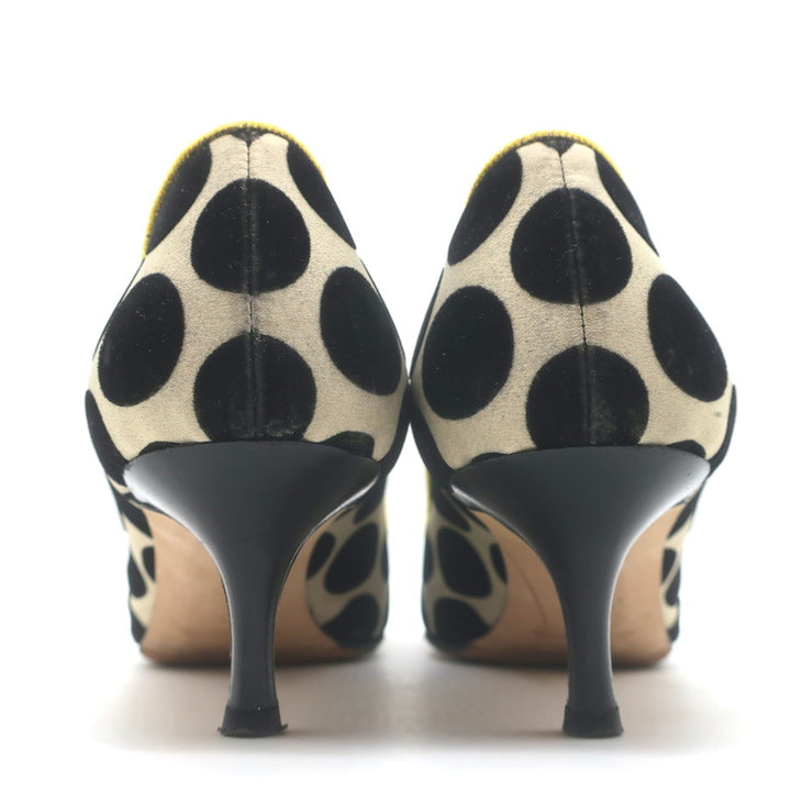 Manolo Blahnik Gorina Velvet Polka Dot Bow Pumps Black/Mustard Size 39