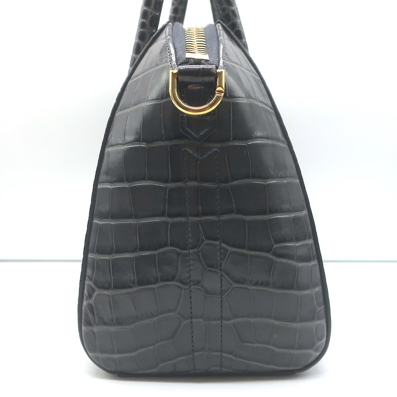 Givenchy Small Antigona Croc-Embossed Satchel Gray Leather Shoulder Bag