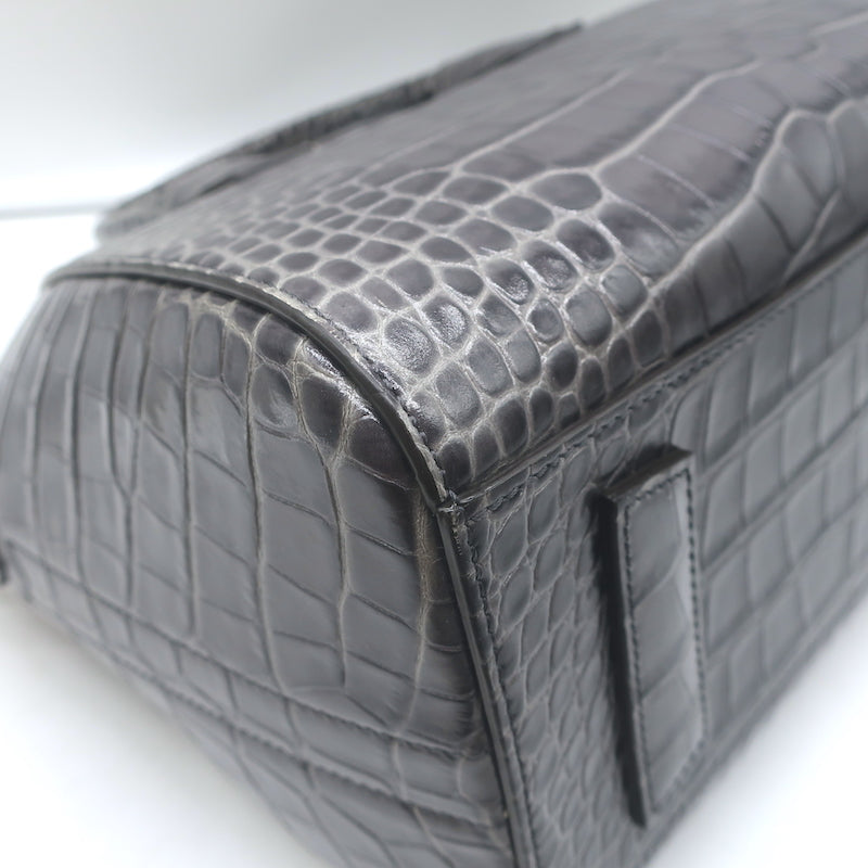 Givenchy Small Antigona Croc-Embossed Satchel Gray Leather Shoulder Bag