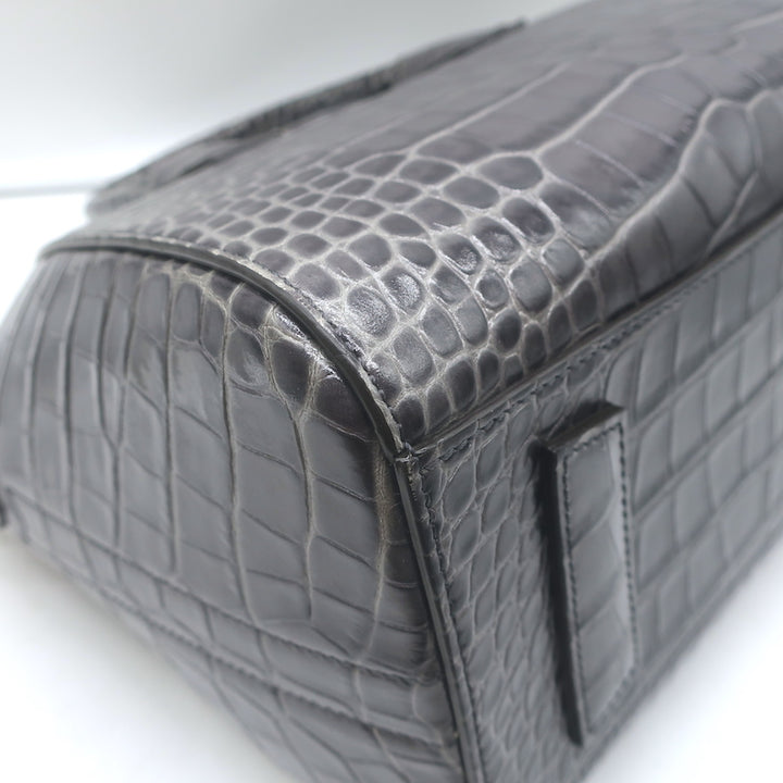 Givenchy Small Antigona Croc-Embossed Satchel Gray Leather Shoulder Bag