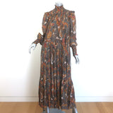 Ulla Johnson Constantine Maxi Dress Amber Metallic Floral Print Chiffon Size 4