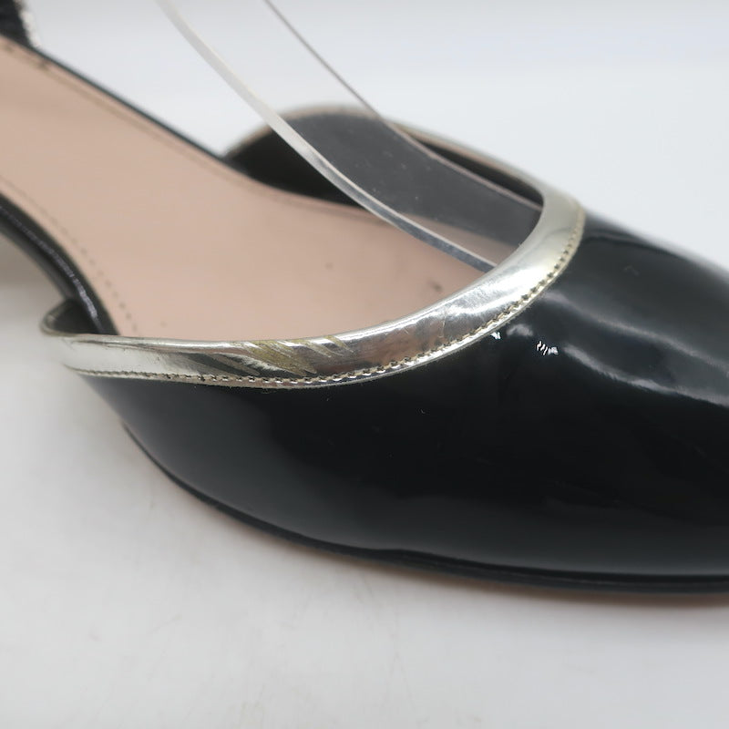 Miu Miu Metal-Heel Bicolor Slingback Pumps Black Patent &amp; Gold Leather Size 39