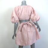 Aje Psychedelia Puff Sleeve Cut-Out Mini Dress Blush Linen-Silk Size 6 NEW