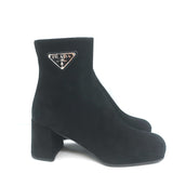 Prada Triangle Logo Ankle Boots Black Suede Size 36 NEW