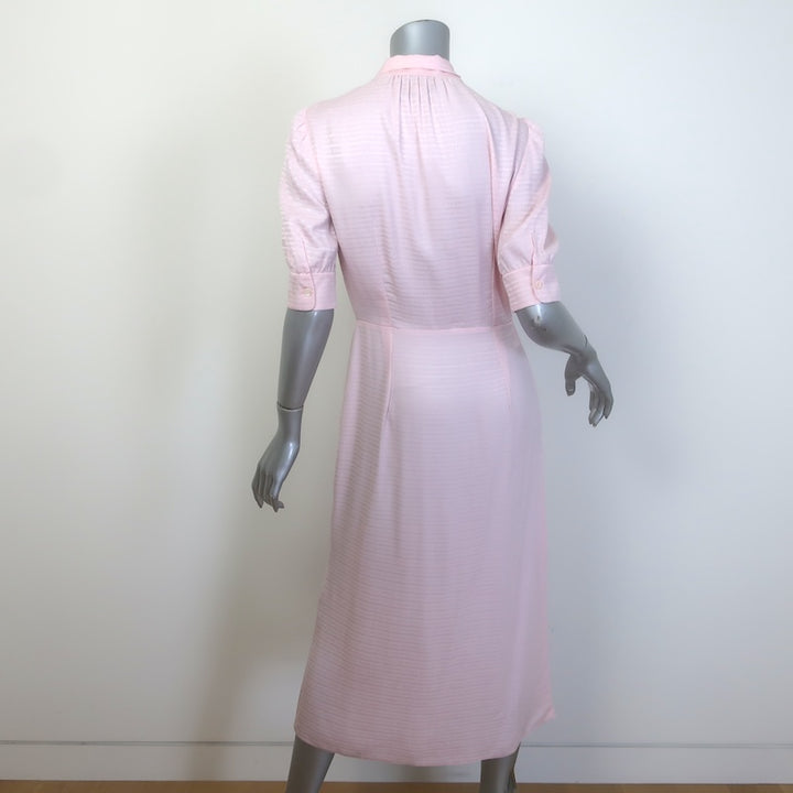 Prada Logo Jacquard Puff Sleeve Tie-Neck Midi Dress Light Pink Silk Size 40