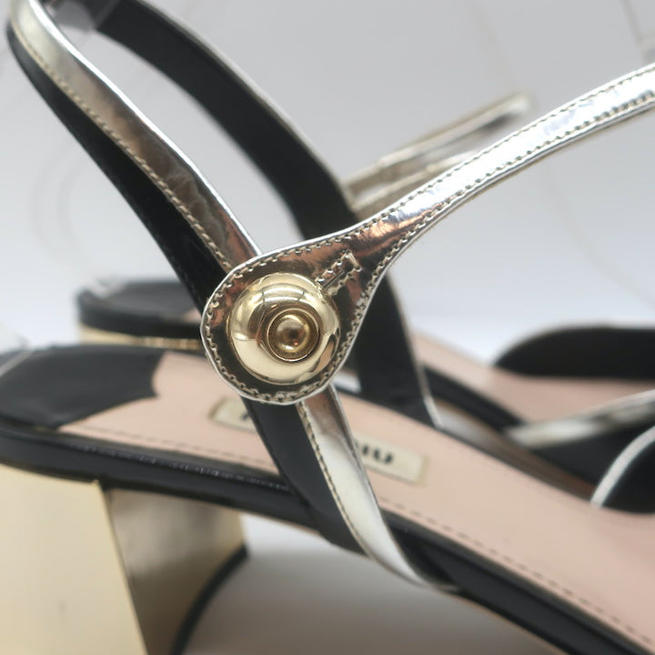 Miu Miu Metal-Heel Bicolor Slingback Pumps Black Patent &amp; Gold Leather Size 39