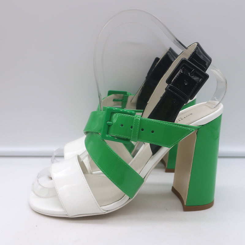 Bottega Veneta Colorblock Slingback Sandals Green &amp; White Patent Leather Size 35