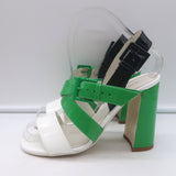 Bottega Veneta Colorblock Slingback Sandals Green & White Patent Leather Size 35