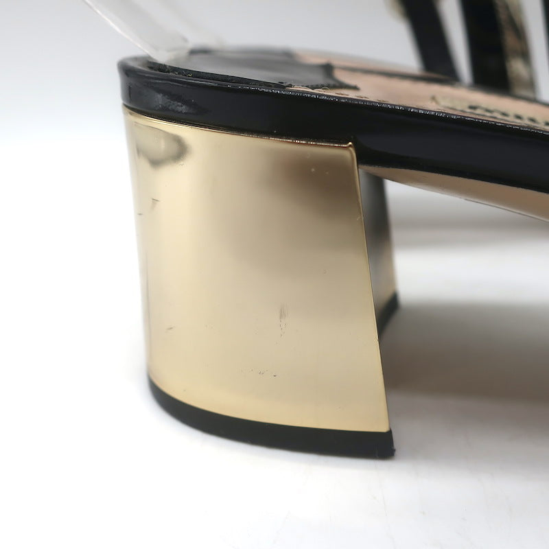 Miu Miu Metal-Heel Bicolor Slingback Pumps Black Patent &amp; Gold Leather Size 39