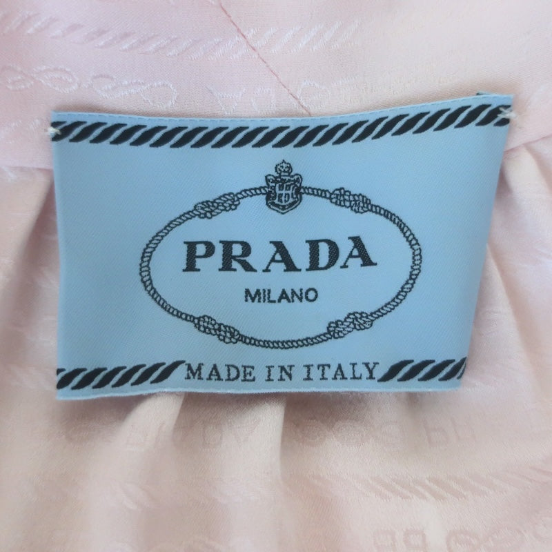 Prada Logo Jacquard Puff Sleeve Tie-Neck Midi Dress Light Pink Silk Size 40