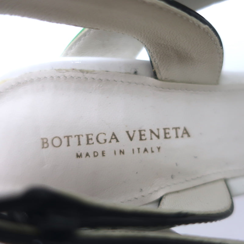 Bottega Veneta Colorblock Slingback Sandals Green &amp; White Patent Leather Size 35