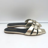 Saint Laurent Tribute Nu Pieds Flat Sandals Pale Gold Metallic Leather Size 40