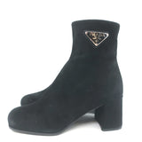 Prada Triangle Logo Ankle Boots Black Suede Size 36 NEW