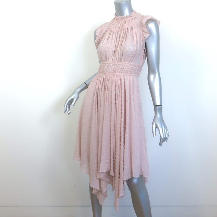 Ulla Johnson Jules Asymmetric Midi Dress Dusty Rose Swiss Dot Size 2