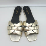 Saint Laurent Tribute Nu Pieds Flat Sandals Pale Gold Metallic Leather Size 40