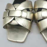 Saint Laurent Tribute Nu Pieds Flat Sandals Pale Gold Metallic Leather Size 40