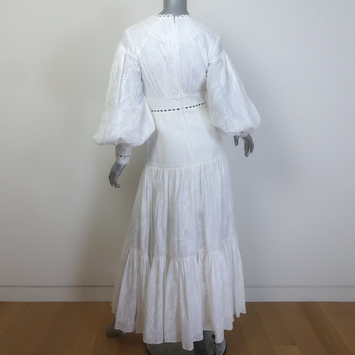 Acler Blouson-Sleeve Embroidered Maxi Dress White Cotton Size US 4 NEW