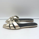 Saint Laurent Tribute Nu Pieds Flat Sandals Pale Gold Metallic Leather Size 40