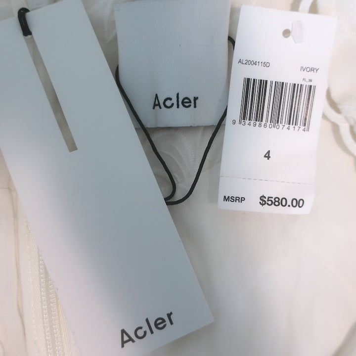 Acler Blouson-Sleeve Embroidered Maxi Dress White Cotton Size US 4 NEW
