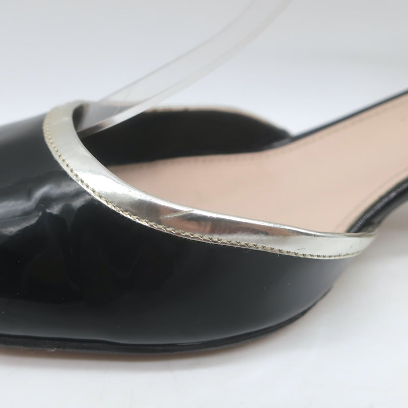 Miu Miu Metal-Heel Bicolor Slingback Pumps Black Patent &amp; Gold Leather Size 39