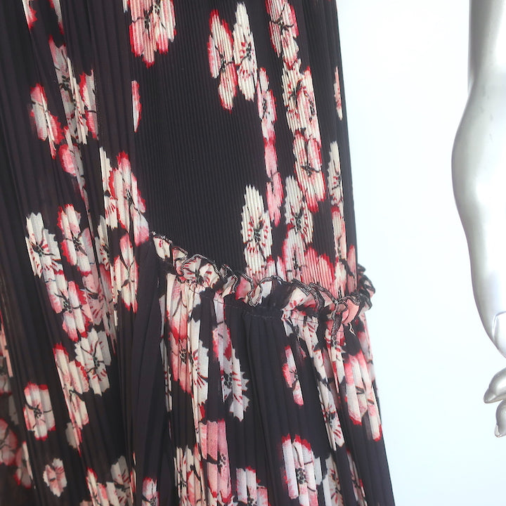 Isabel Marant Wilny Pleated Midi Skirt Dark Purple Floral Print Crepe Size 1
