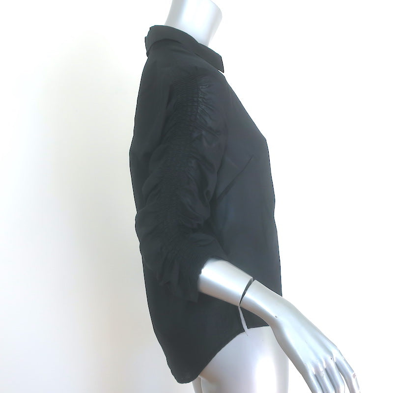 Veronica Beard Porta Ruched-Sleeve Button Down Shirt Black Cotton Size Large NEW