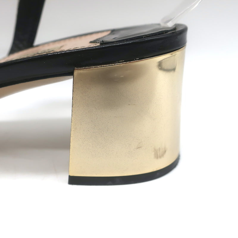 Miu Miu Metal-Heel Bicolor Slingback Pumps Black Patent &amp; Gold Leather Size 39