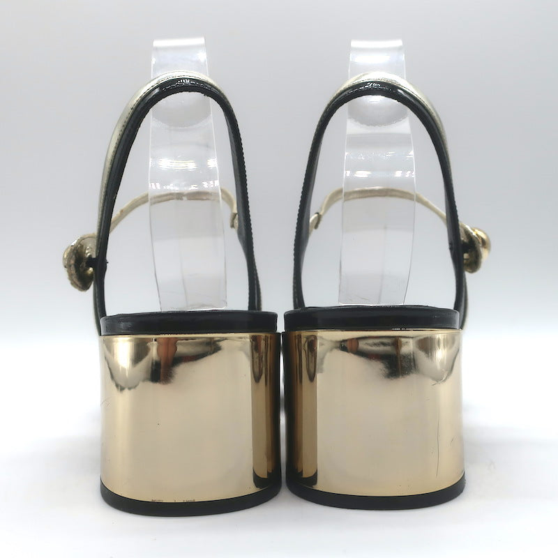 Miu Miu Metal-Heel Bicolor Slingback Pumps Black Patent &amp; Gold Leather Size 39