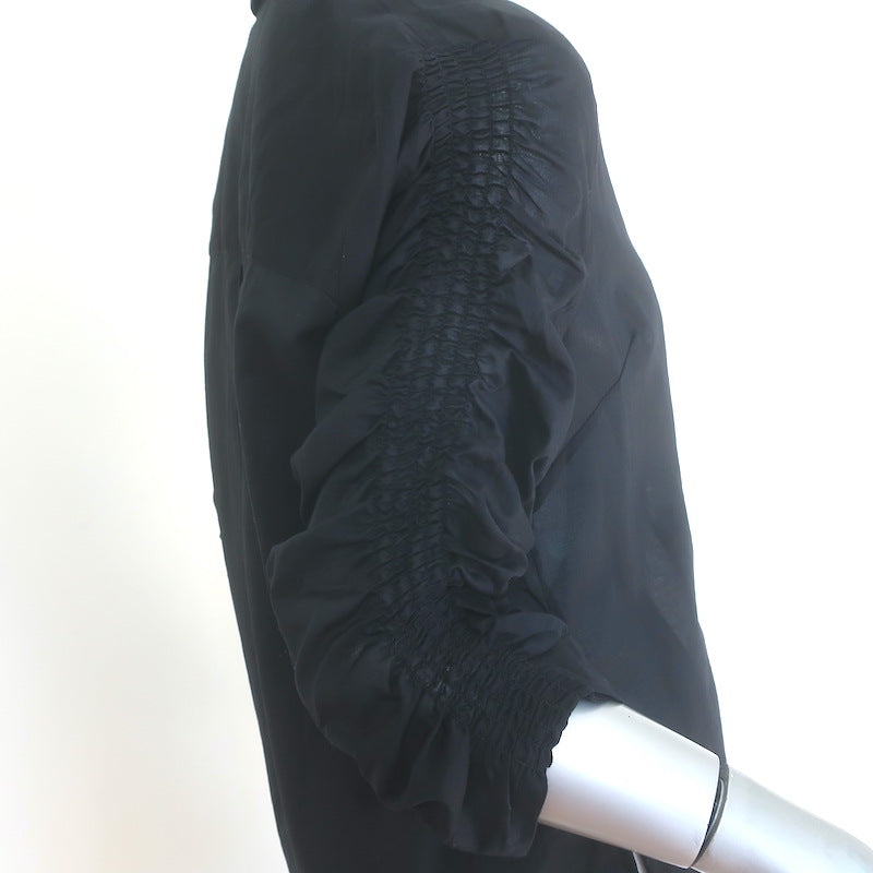 Veronica Beard Porta Ruched-Sleeve Button Down Shirt Black Cotton Size Large NEW