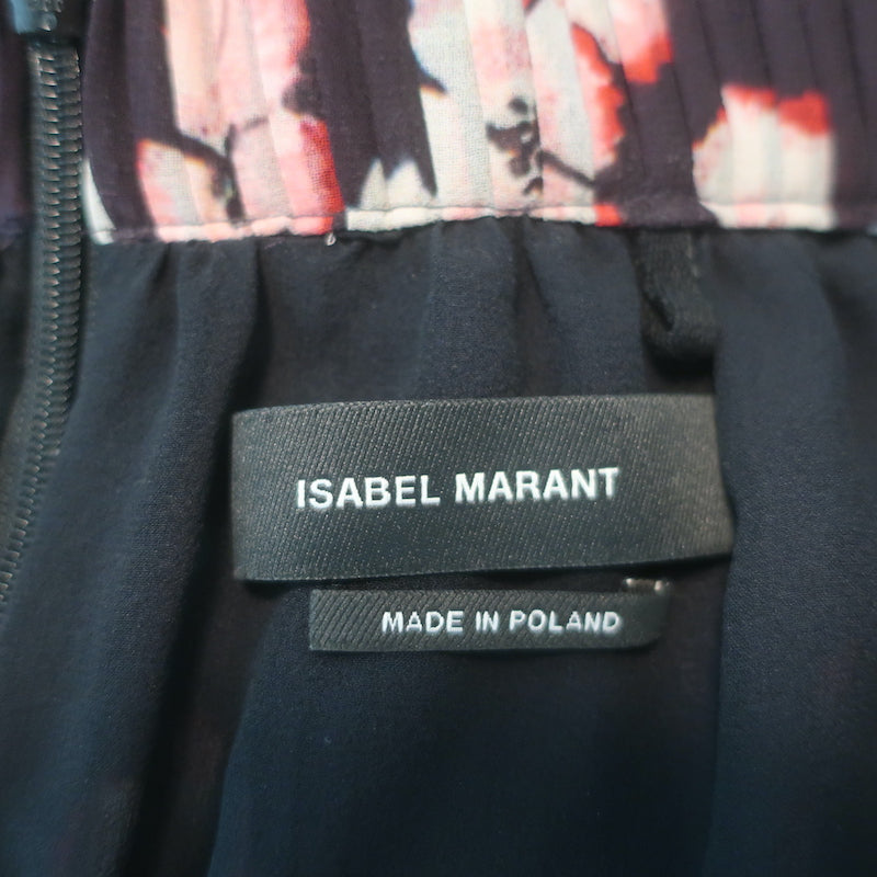 Isabel Marant Wilny Pleated Midi Skirt Dark Purple Floral Print Crepe Size 1