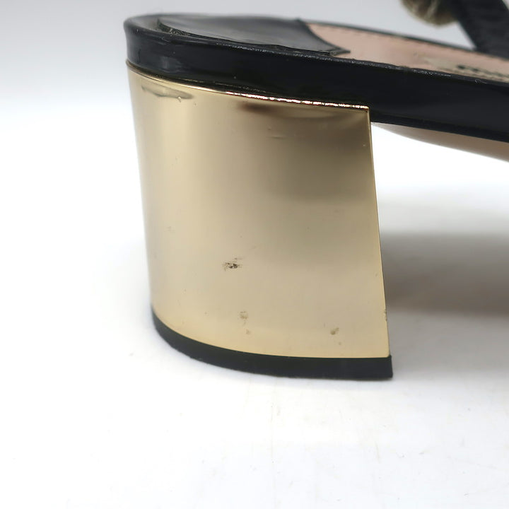 Miu Miu Metal-Heel Bicolor Slingback Pumps Black Patent &amp; Gold Leather Size 39