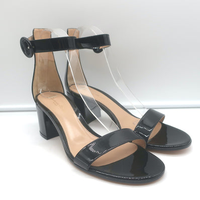 Gianvito Rossi Versilia Ankle Strap Sandals Black Patent Leather Size 40.5 NEW