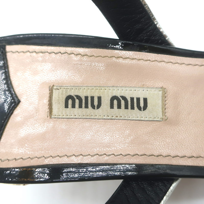 Miu Miu Metal-Heel Bicolor Slingback Pumps Black Patent &amp; Gold Leather Size 39