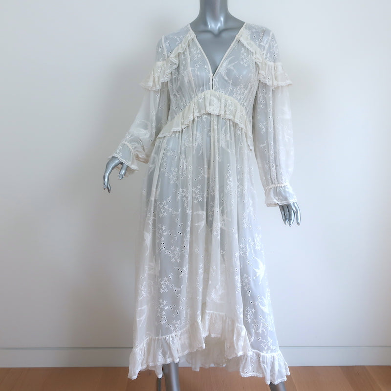 Zimmermann Embroidered Midi Dress Lovelorn Cream Ruffled Silk Size 3 Celebrity Owned Zimmermann Embroidered Midi Dress Lovelorn Cream Ruffled Silk Size 3 Celebrity Owned