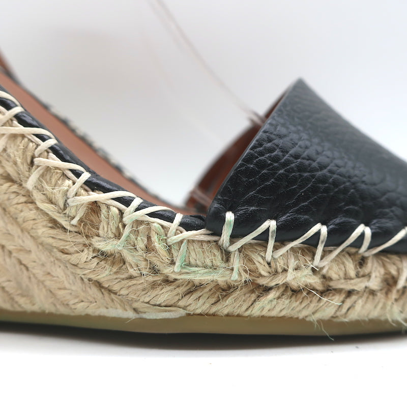 Valentino Rockstud Double Espadrille Wedge Sandals Black Leather Size 41