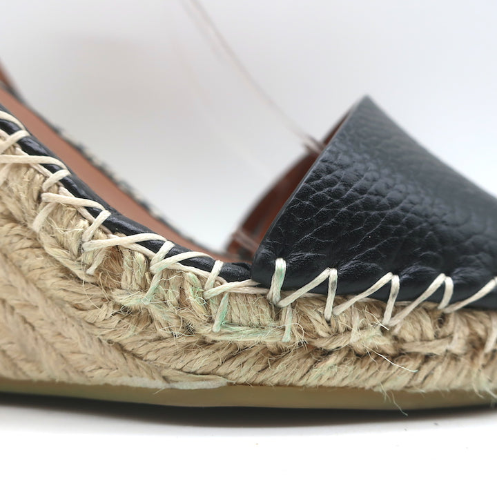 Valentino Rockstud Double Espadrille Wedge Sandals Black Leather Size 41