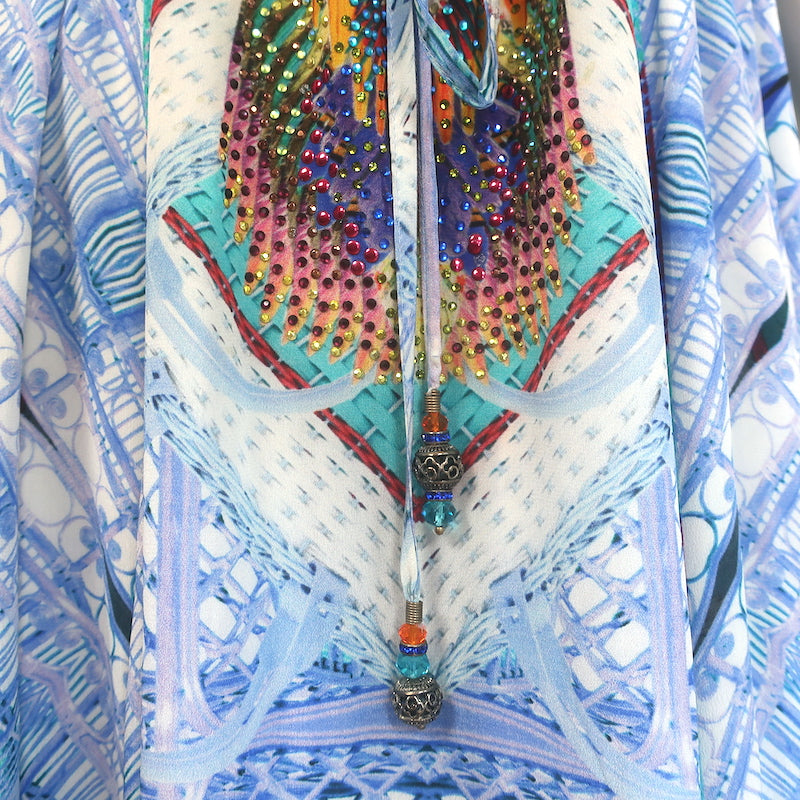 Camilla Crossing Paths Crystal-Embellished Maxi Dress Blue Printed Silk Size 3