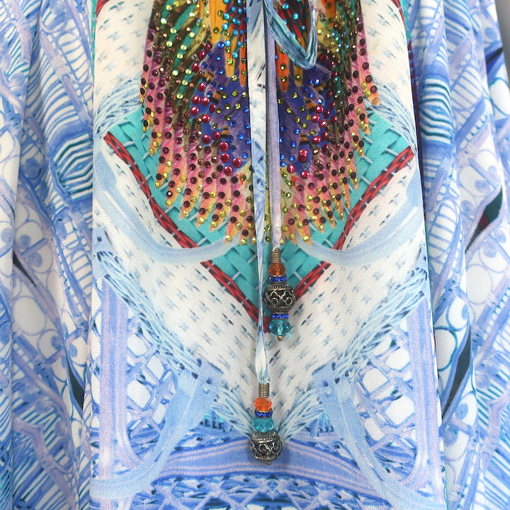 Camilla Crossing Paths Crystal-Embellished Maxi Dress Blue Printed Silk Size 3