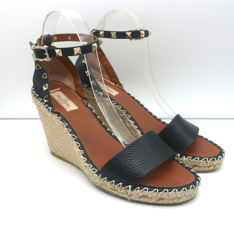 Louis Vuitton Black Printed Fabric Bow Ankle Strap Wedges Sandals