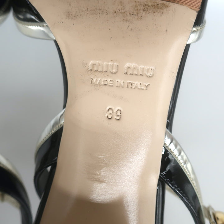 Miu Miu Metal-Heel Bicolor Slingback Pumps Black Patent &amp; Gold Leather Size 39