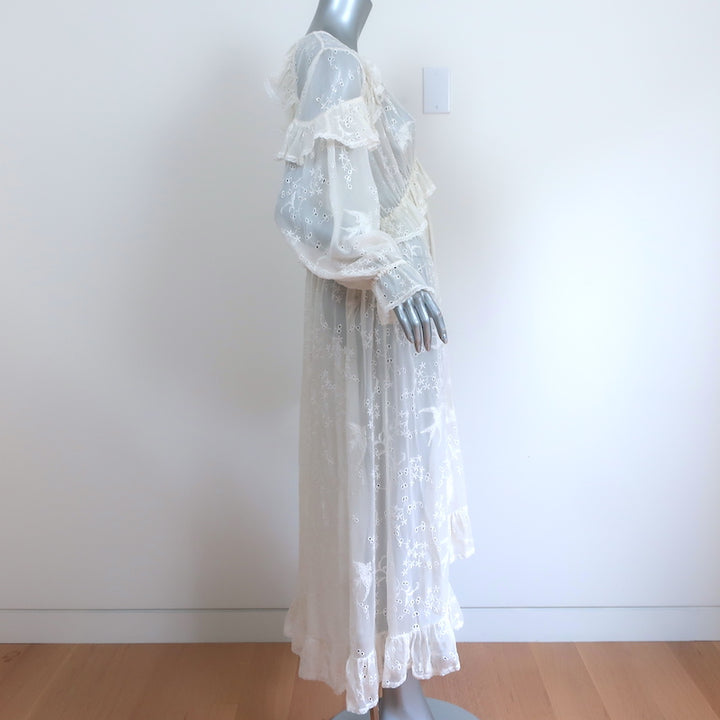 Zimmermann Embroidered Midi Dress Lovelorn Cream Ruffled Silk Size 3
