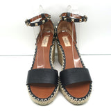 Valentino Rockstud Double Espadrille Wedge Sandals Black Leather Size 41