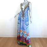 Camilla Crossing Paths Crystal-Embellished Maxi Dress Blue Printed Silk Size 3