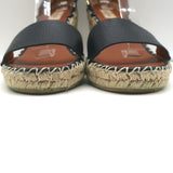 Valentino Rockstud Double Espadrille Wedge Sandals Black Leather Size 41