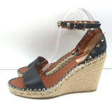 Valentino Rockstud Double Espadrille Wedge Sandals Black Leather Size 41