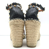 Valentino Rockstud Double Espadrille Wedge Sandals Black Leather Size 41