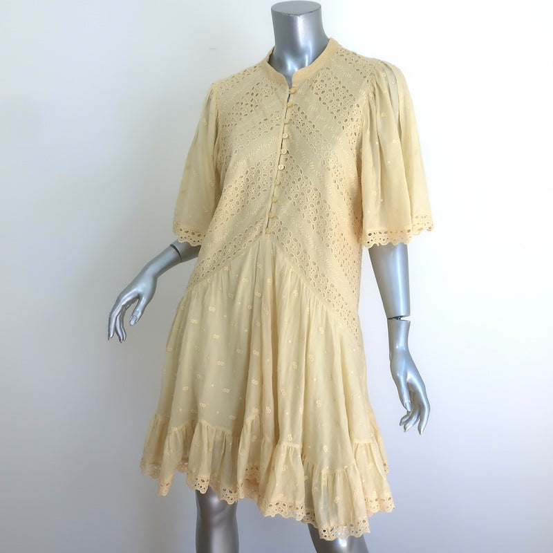 Isabel Marant Etoile Slayae Broderie Anglaise Mini Dress Sunlight Cotton Size 40