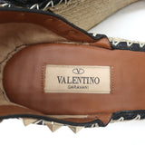 Valentino Rockstud Double Espadrille Wedge Sandals Black Leather Size 41